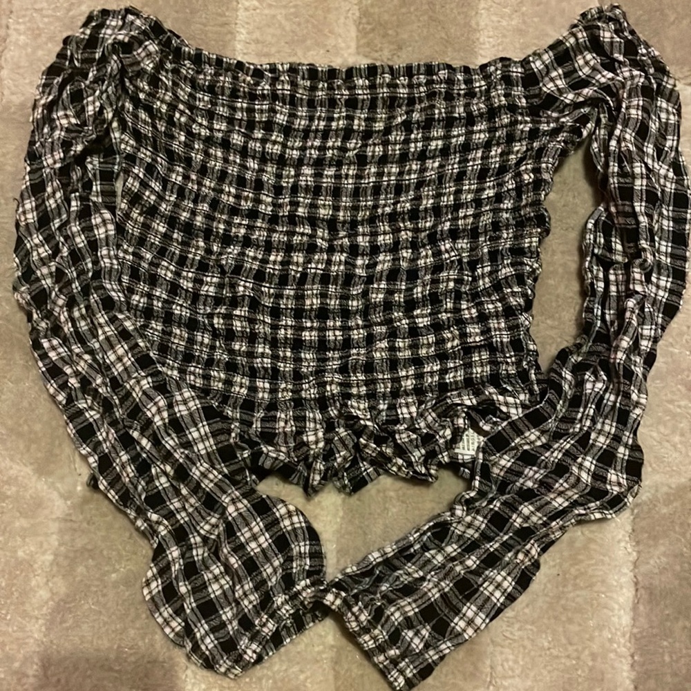 Black long sleeve gingham top